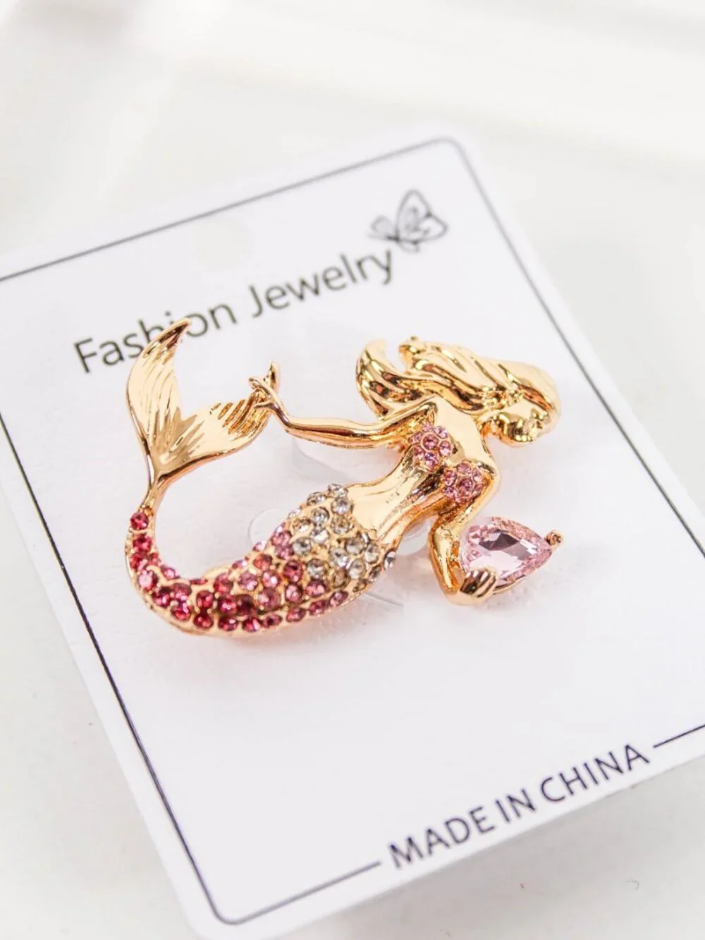Pink Rhinestone Mermaid Brooch Pin - Picture 4 of 5